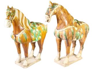 Pair of Chinese Tang Style Porcelain Horses