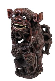 Large Rosewood Carved Chinese Foo Dog
