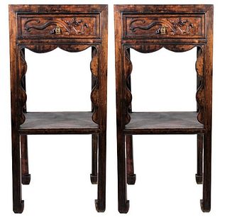 Pair of Carved One Drawer Chinese Side Tables