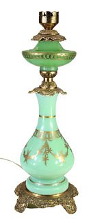 Apple Green & Gilt Glass Table Lamp