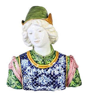 Italian Hand Painted Terracotta Bust, Prince