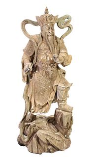 19th C Large Chinese Wood Carving of a Warrior