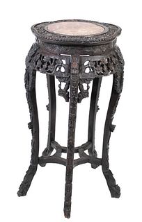 Chinese Ebonized Beech Marble Top Plant Stand