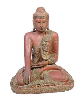 Indonesian Wood Carved Earth Touching Buddha