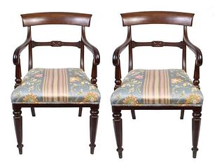 Pr. 19th C English Silk Upholstered Regency Chairs
