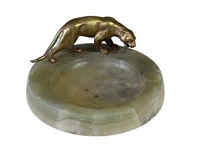French Art Deco Ashtray with Bronze Panther