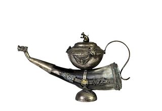 19th C. Oriental Silver and Horn Incense Burner