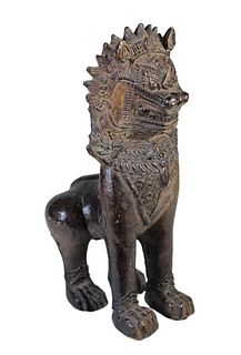 Bronze Guardian Lion Figure Male Foo Dog
