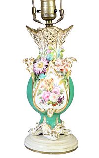 English Hand Painted Porcelain Vase Mounted Lamp