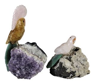 Pair of Brazilian Semi-Precious Stone Birds
