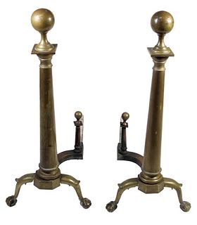 Pair of Brass Footed Andirons