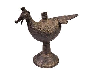 Early Indian Bronze Footed Bird-Shaped Vessel