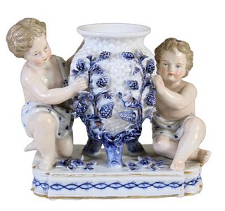 Cherub Porcelain Blue and White Figural Vase
