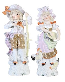 Pair Antique German Porcelain Bisque Figurines