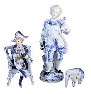 (3) Porcelain Blue and White Small Figures