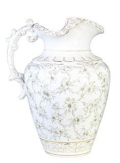 Porcelain Pitcher w Floral Gilt Accents