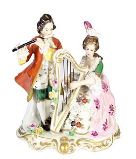 German Dresden Porcelain Couple Musicians Figurine