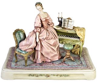 Italian Ceramic Figurine of a Woman & Piano