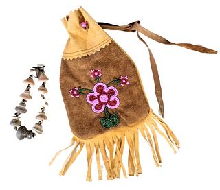 Plains Indian Beaded Bag and Pottery Beads