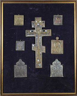 Bronze Russion Icons and Crucifix