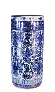 Chinese Blue & White Porcelain Cylinder Vase