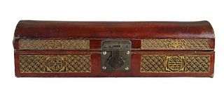 Antique Chinese Red Leather Covered Scroll Box