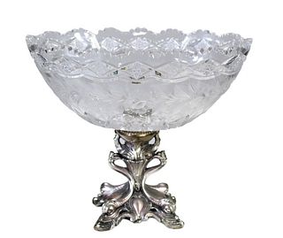 Cut Glass Bowl on Silver Plate Stand