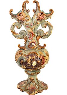 Majolica Double Vase, Jeweled Ceramic Decorations