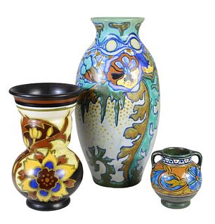 (3) Holland Gouda Glazed Ceramic Pottery Vases