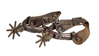 Pair of Antique Spurs with Silver Inlay