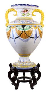 Large Italain Deruta Vase w Handles on Base