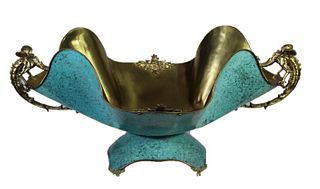 Gilt & Turquoise Serving Bowl w Handles