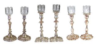 Three Pairs of Silver Plated Candlesticka