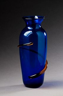 Richard Blenko Cobalt Blue Art Glass Vase