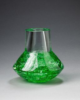 Czech Green Art Glass Vase