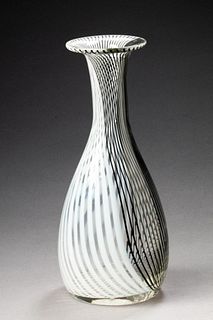 Italian Glass Black and White Swirl Vase.