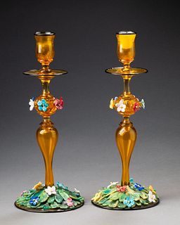 Pair of Venetian Glass Candlesticks.