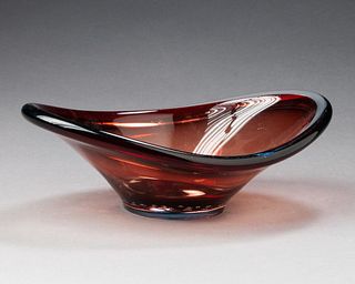 Italian Red Glass Console Bowl.