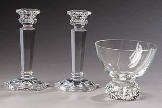 Two Glass Candlesticks and a Bowl.
