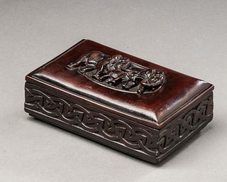 Carved Box With Elephant Design.