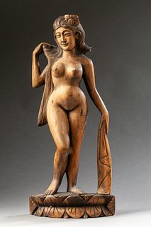 Balinese Carved Nude Figure.