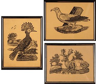 Three Wood Block Prints of Animals.