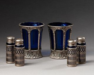 Six Silver and Cobalt Glass Pieces.