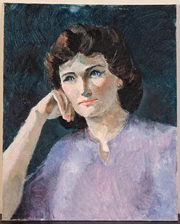Elsie Streever Batzell. Portrait of a Woman in Purple Sweater.