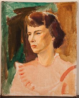 Elsie Streever Batzell. Portrait of a Woman in Pink Shirt.