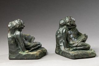 Pair of S. Morani Bronze Figural Bookends.