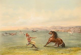 George Catlin (1796-1872), Catching the Wild Horse; Buffalo Hunt Under the White Wolf Skins; Buffalo Hunt on Snow Shoes