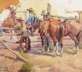 Nick Eggenhofer (1897-1985), Cowboy Breaking a Bronc (1930)