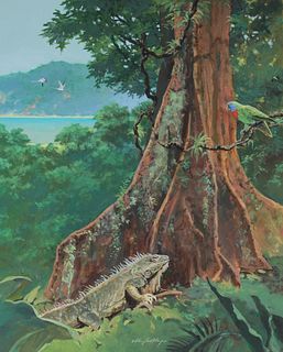John Swatsley (B. 1937) "Iguana & Parrot"