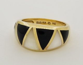 14K Gold 'Kabana" Onyx & Mother of Pearl Ring